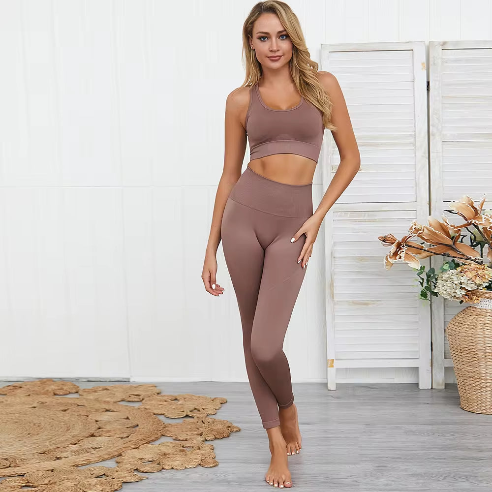 Elevate Your Workout with Our 2-Piece Seamless Hyperflex Sports Set for Women - Stylish Crop Top & High Waist Leggings!