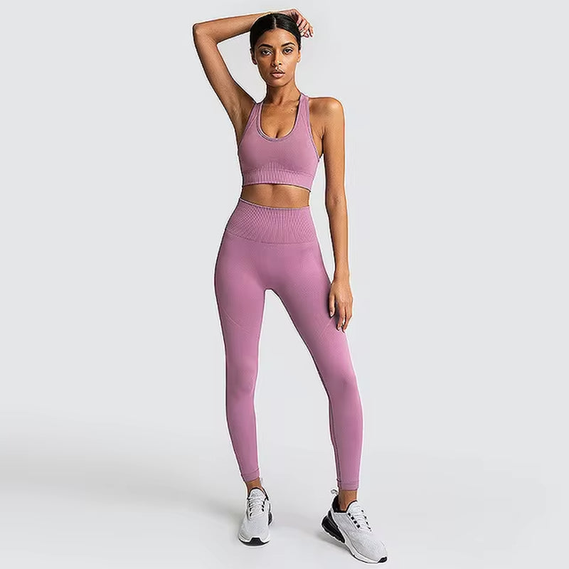 Elevate Your Workout with Our 2-Piece Seamless Hyperflex Sports Set for Women - Stylish Crop Top & High Waist Leggings!
