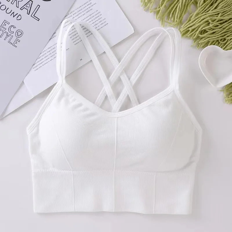 Elevate Your Workout with Our Sexy Women’s Back Cross Strap Tank Top - Breathable Push-Up Yoga Bra in Solid Colors