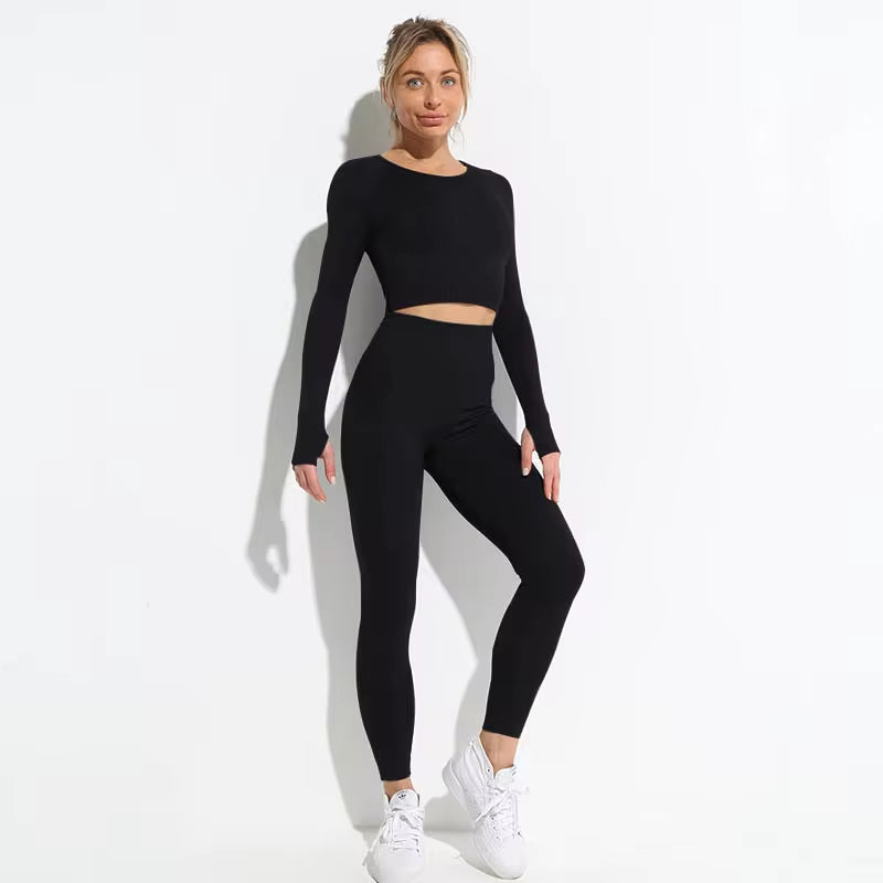 Elevate Your Workout with Our 2-Piece Seamless Hyperflex Sports Set for Women - Stylish Crop Top & High Waist Leggings!
