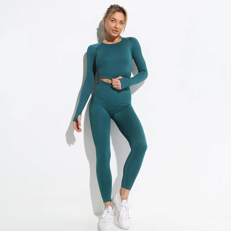 Elevate Your Workout with Our 2-Piece Seamless Hyperflex Sports Set for Women - Stylish Crop Top & High Waist Leggings!