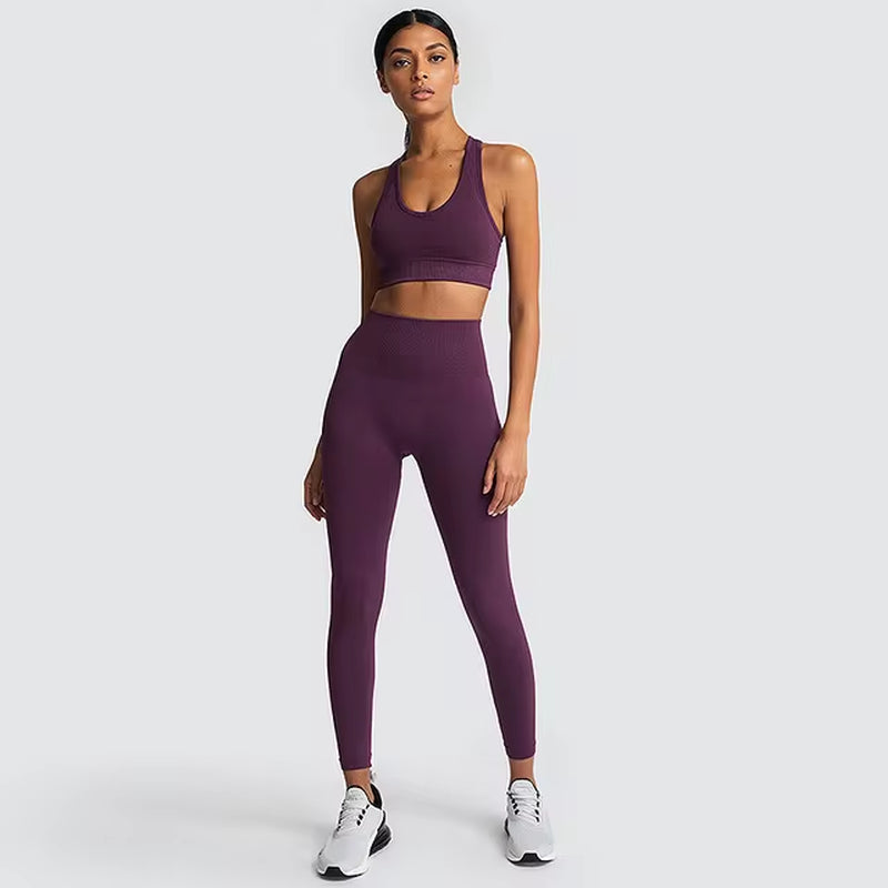 Elevate Your Workout with Our 2-Piece Seamless Hyperflex Sports Set for Women - Stylish Crop Top & High Waist Leggings!
