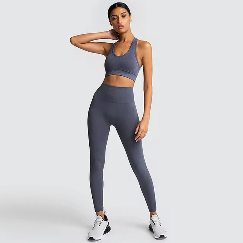 Elevate Your Workout with Our 2-Piece Seamless Hyperflex Sports Set for Women - Stylish Crop Top & High Waist Leggings!