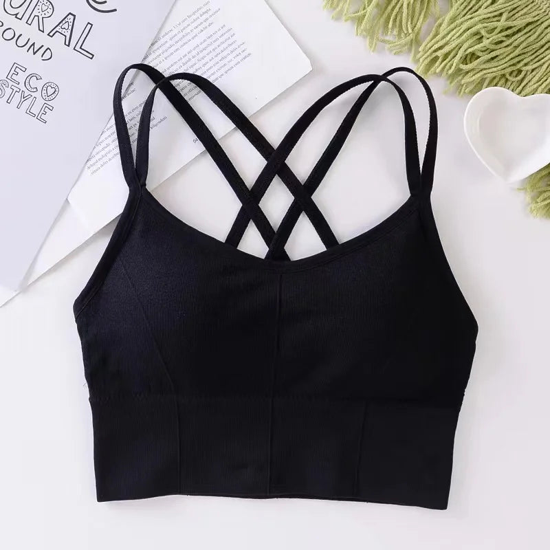 Elevate Your Workout with Our Sexy Women’s Back Cross Strap Tank Top - Breathable Push-Up Yoga Bra in Solid Colors