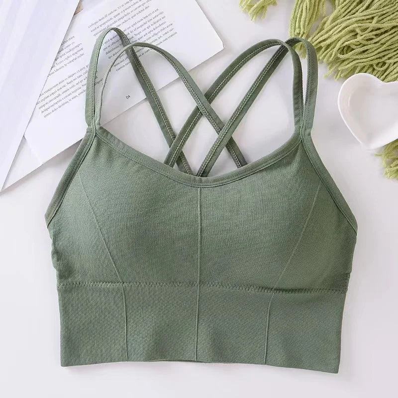 Elevate Your Workout with Our Sexy Women’s Back Cross Strap Tank Top - Breathable Push-Up Yoga Bra in Solid Colors