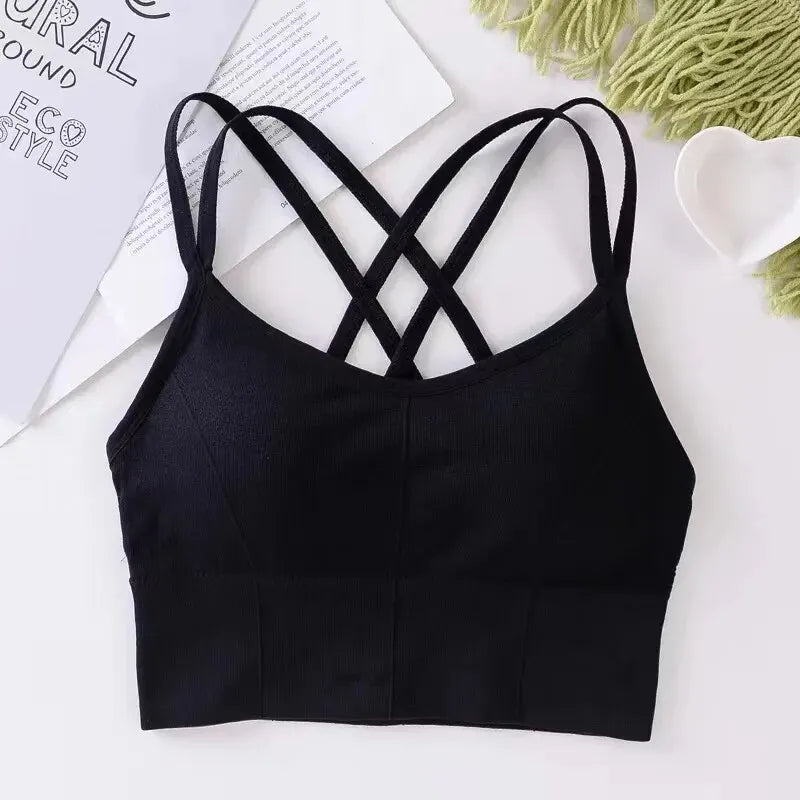 Elevate Your Workout with Our Sexy Women’s Back Cross Strap Tank Top - Breathable Push-Up Yoga Bra in Solid Colors