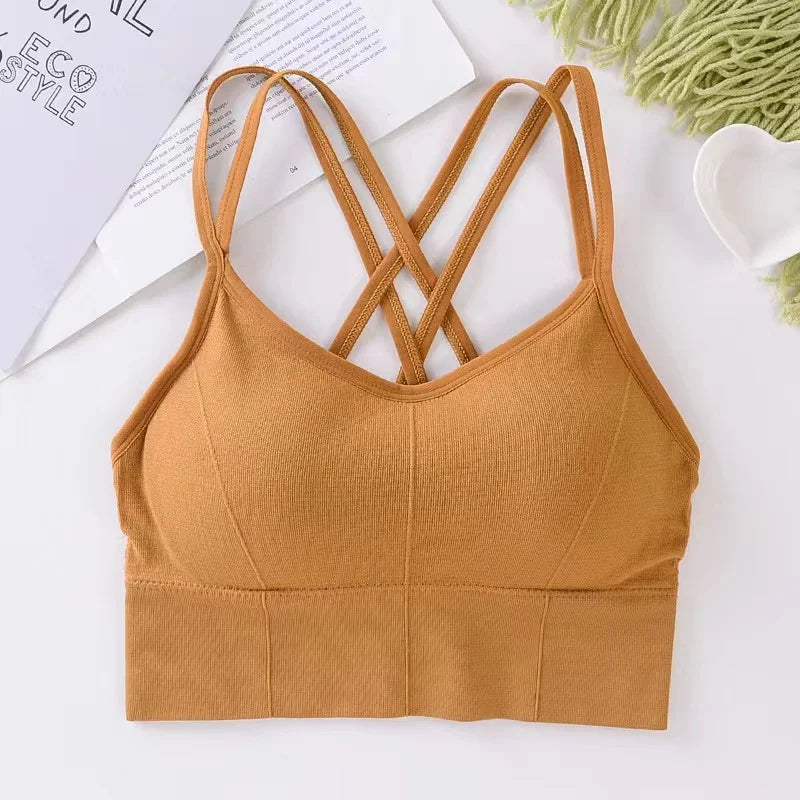Elevate Your Workout with Our Sexy Women’s Back Cross Strap Tank Top - Breathable Push-Up Yoga Bra in Solid Colors