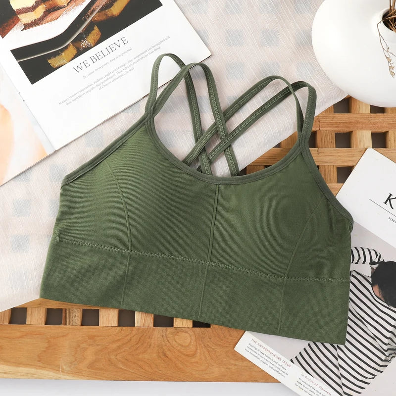 Elevate Your Workout with Our Sexy Women’s Back Cross Strap Tank Top - Breathable Push-Up Yoga Bra in Solid Colors