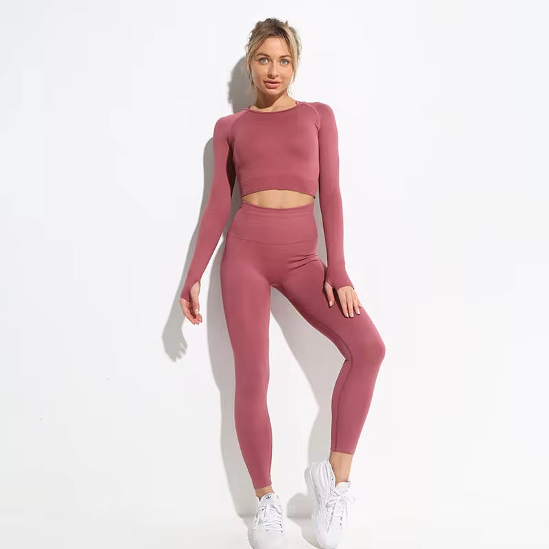Elevate Your Workout with Our 2-Piece Seamless Hyperflex Sports Set for Women - Stylish Crop Top & High Waist Leggings!