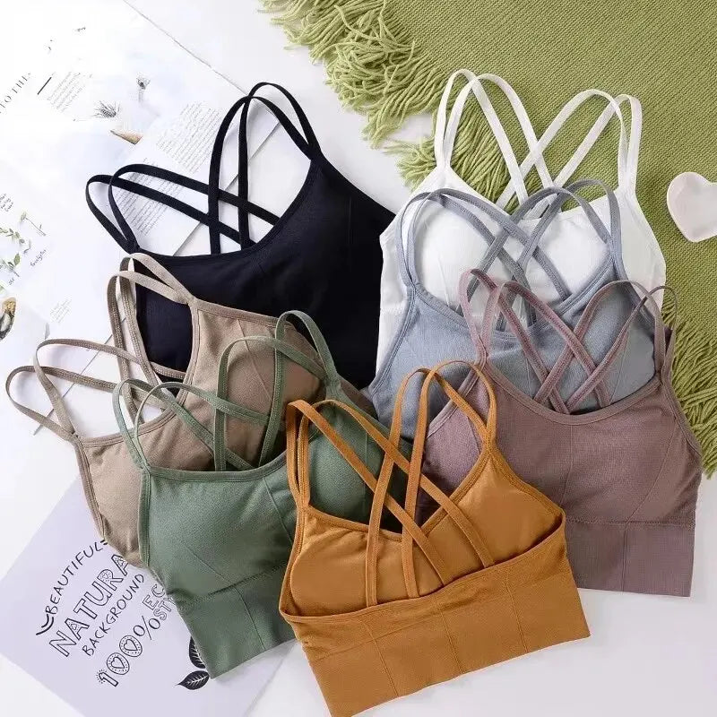 Elevate Your Workout with Our Sexy Women’s Back Cross Strap Tank Top - Breathable Push-Up Yoga Bra in Solid Colors