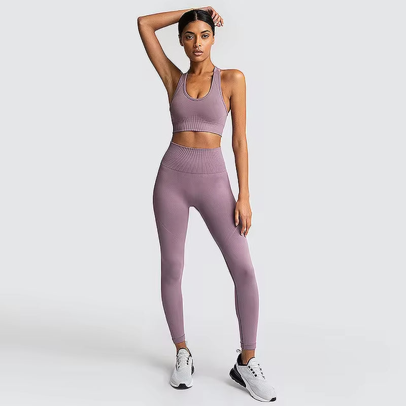 Elevate Your Workout with Our 2-Piece Seamless Hyperflex Sports Set for Women - Stylish Crop Top & High Waist Leggings!