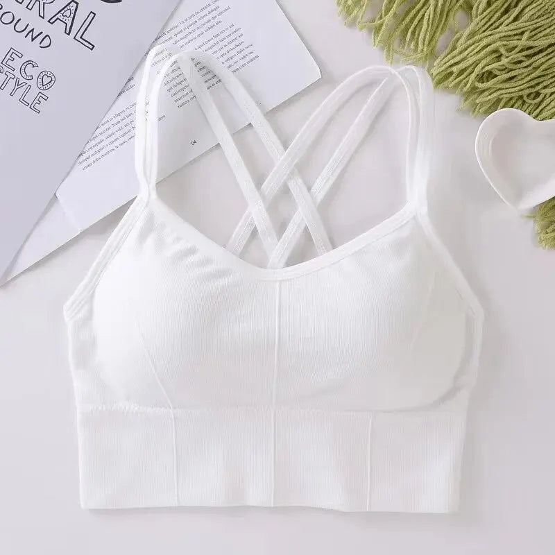 Elevate Your Workout with Our Sexy Women’s Back Cross Strap Tank Top - Breathable Push-Up Yoga Bra in Solid Colors