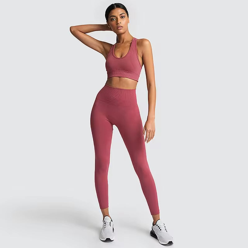 Elevate Your Workout with Our 2-Piece Seamless Hyperflex Sports Set for Women - Stylish Crop Top & High Waist Leggings!