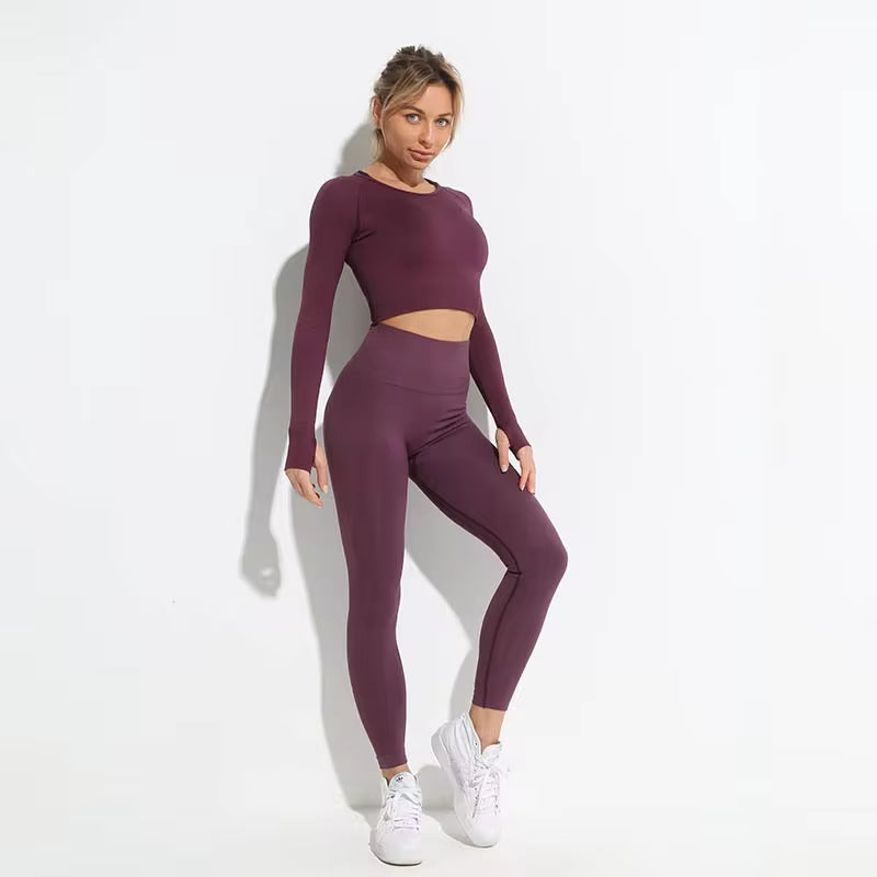Elevate Your Workout with Our 2-Piece Seamless Hyperflex Sports Set for Women - Stylish Crop Top & High Waist Leggings!