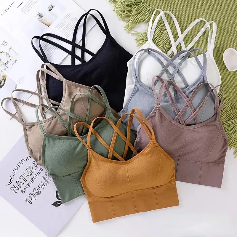 Elevate Your Workout with Our Sexy Women’s Back Cross Strap Tank Top - Breathable Push-Up Yoga Bra in Solid Colors
