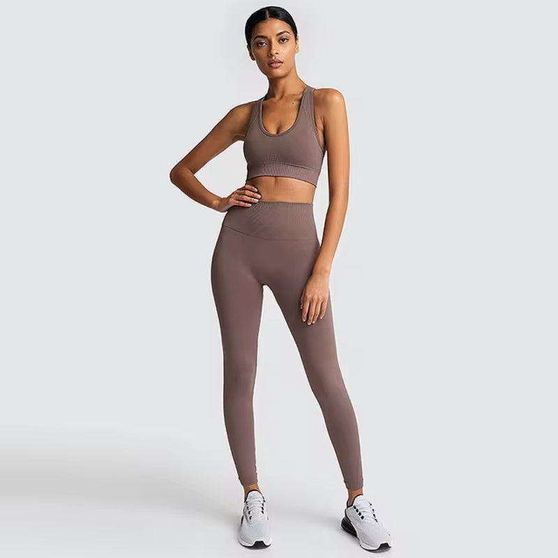 Elevate Your Workout with Our 2-Piece Seamless Hyperflex Sports Set for Women - Stylish Crop Top & High Waist Leggings!