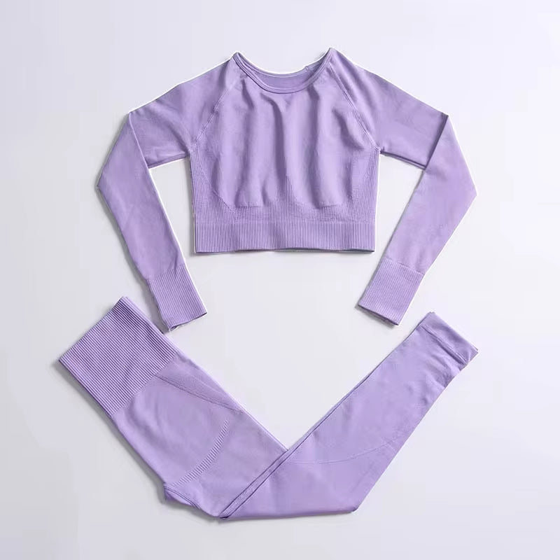 Elevate Your Workout with Our 2-Piece Seamless Hyperflex Sports Set for Women - Stylish Crop Top & High Waist Leggings!