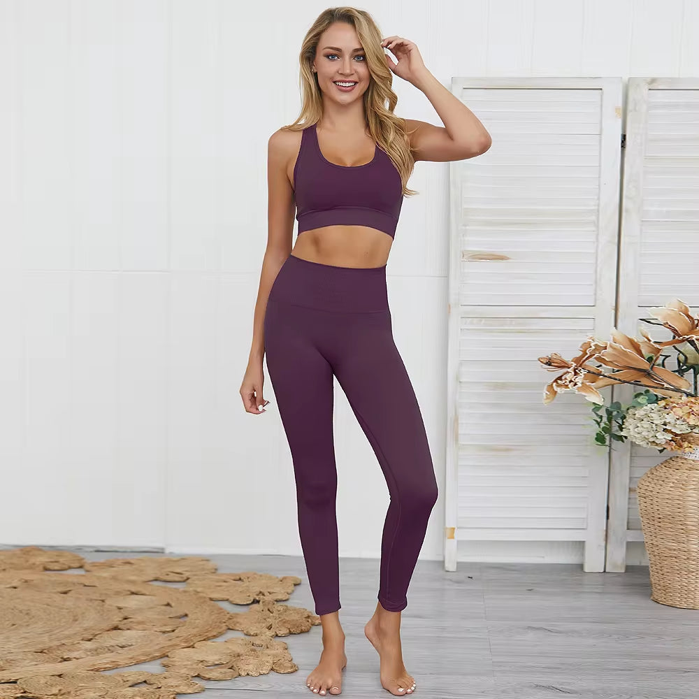 Elevate Your Workout with Our 2-Piece Seamless Hyperflex Sports Set for Women - Stylish Crop Top & High Waist Leggings!