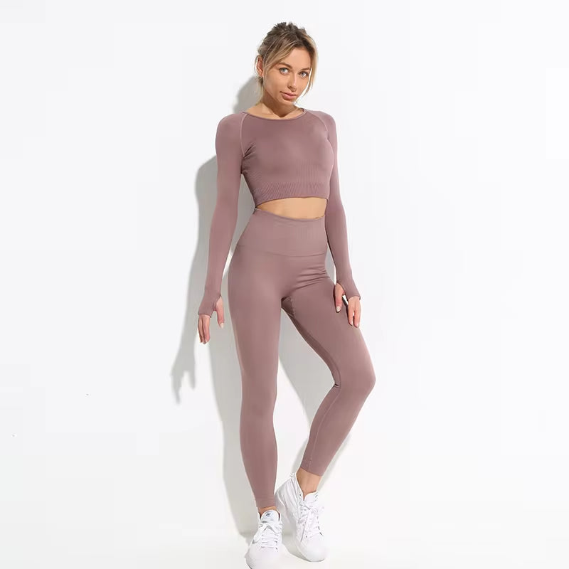 Elevate Your Workout with Our 2-Piece Seamless Hyperflex Sports Set for Women - Stylish Crop Top & High Waist Leggings!